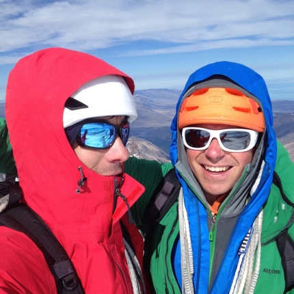 Colin Haley, Alex Honnold, Torre traverse, Patagonia - Alex Honnold and Colin Haley on the summit of Torre Egger, during a one day ascent of Torre Egger one week earlier.