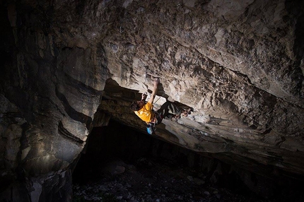 Stefano Ghisolfi, Massone, Arco - Stefano Ghisolfi making the first ascent of Under Vibes 9a at Massone, Arco