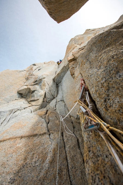 Fitz Roy Ragni route, Patagonia - After the bivy, Matteo and Luca at the top of pitch 17, 2015