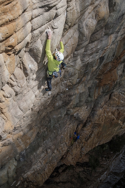 Capu Cascioni, Corsica, Hansjörg Auer, Much Mayr - Hansjörg Auer and Much Mayr making the first ascent of Le Petit Prince (8a, 400m), a new multi-pitch climb up the West Face of Capu Cascioni in Corsica.