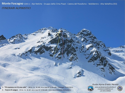 Di mamma ce n’è una sola, Monte Foscagno, Alta Valtellina - Eraldo Meraldi e Stefano Bedognè durante la prima salita di 'Di mamma ce n’è una sola' (280m, III, M6, neve max 60°) Monte Foscagno (Alpi Retiche)
