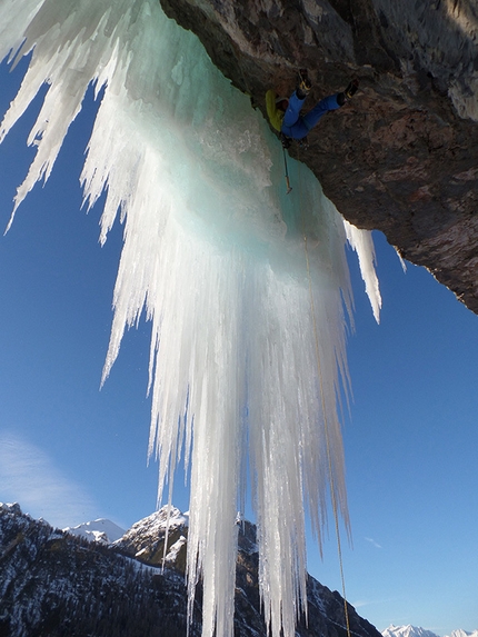 Eiserne Jungfrau, Rauhe Gaisl, Pragser Tal, Dolomites - Simon Gietl and Vittorio Messini climbing Eiserne Jungfrau, a new ice and mixed climb variation on Rauhe Gaisl, Pragser Tal, Dolomites.