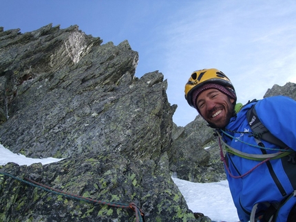 SuperPiter, Monte Aga, Bergamo Alps - During the first ascent of SuperPiter, Monte Aga, Bergamo Alps (Yuri Parimbelli, Marco Kita Tiraboschi, Ennio Spiranelli 03/04/2015)