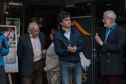 Piolets d'Or, Courmayeur, Chamonix - Doug Scott, Federica Cortese, Eric Fournier and Chris Bonington during day 1 of the Piolets d'Or 2015 at Chamonix