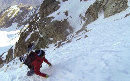 Monte Emilius, Valle d'Aosta, Davide Capozzi, Julien Herry - Davide Capozzi and Julien Herry snowboarding the NW Couloir of the North Face of Monte Emilius, Valle d'Aosta on 13/04/2015 .