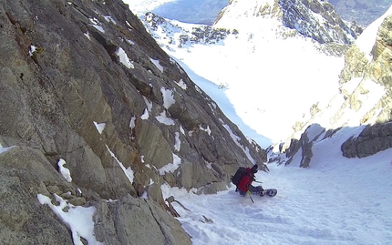 Monte Emilius, Valle d'Aosta, Davide Capozzi, Julien Herry - Davide Capozzi and Julien Herry snowboarding the NW Couloir of the North Face of Monte Emilius, Valle d'Aosta on 13/04/2015 .