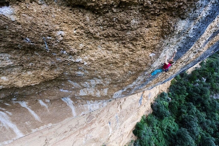 Angela Eiter, Margalef, Spain - Angela Eiter climbs her 3rd 9a route on Era Vella, Margalef, Spain on April 15th 2015