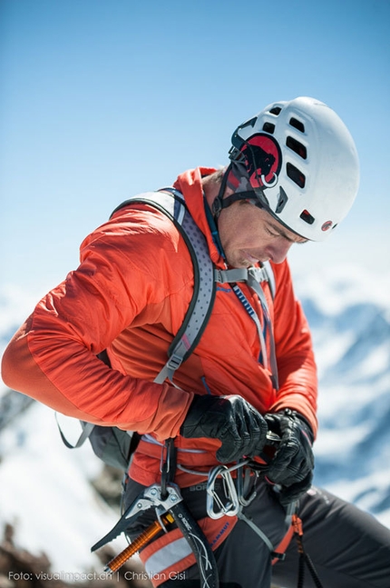 Dani Arnold, Matterhorn - Dani Arnold on 22/04/2015 during his record breaking ascent of the Schmid route on the Matterhorn in 1:46.