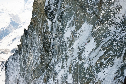 Dani Arnold, Matterhorn - Dani Arnold on 22/04/2015 during his record breaking ascent of the Schmid route on the Matterhorn in 1:46.