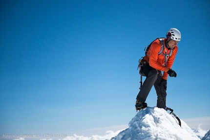 Dani Arnold, Matterhorn - Dani Arnold on 22/04/2015 during his record breaking ascent of the Schmid route on the Matterhorn in 1:46.