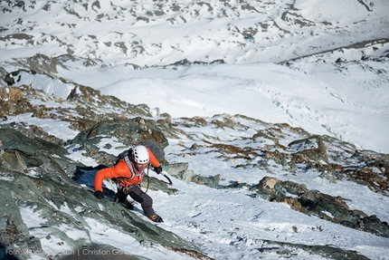 Dani Arnold, Matterhorn - Dani Arnold on 22/04/2015 during his record breaking ascent of the Schmid route on the Matterhorn in 1:46.