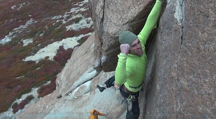 Frey, Bariloche, Patagonia, Argentin - Sean Villanueva and Siebe Vanhee amking the second and third ascent of the  Sifuentes - Monti route on Aguja Frey, Bariloche, Patagonia, Argentina