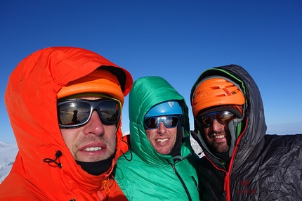 Mt Dickey, Alaska - Mt Dickey, Alaska: The team on the summit around 5 pm on the 21st of March. Orange: John Frieh Green: Chad Diesinger Purple: Jason Stuckey