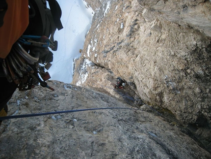 Cima delle Cenge (Val Riofreddo, Alpi Giulie) - Un momento della prima invernale