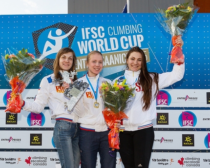 Coppa del Mondo Speed 2015, Central Saanich, Canada - Podio femminile della prima tappa della Coppa del Mondo Speed 2015 a Central Saanich, Canada: Mariia Krasavina, Iuliia Kaplina, Anna Tayganova