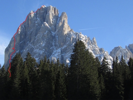 Via Esposito – Butta, Langkofel, Dolomites, Giorgio Travaglia, Alex Walpoth - The route line of  Via Esposito – Butta up the North Face of Langkofel, Dolomites
