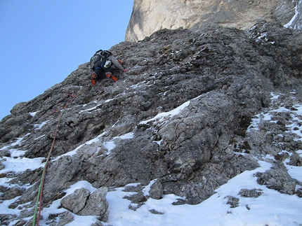 Langkofel Esposito - Butta, first winter ascent in the Dolomites by Giorgio Travaglia and Alex Walpoth