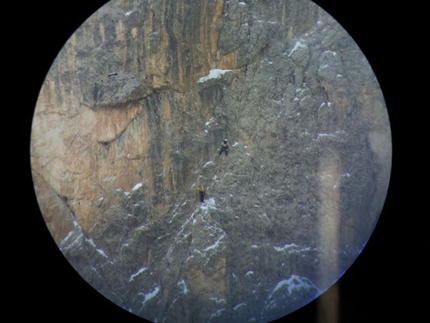 Via Esposito – Butta, Langkofel, Dolomites, Giorgio Travaglia, Alex Walpoth - During the first winter ascent of  Via Esposito – Butta up the North Face of Langkofel, Dolomites: the central pitches