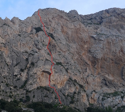 Monte Gallo, Palermo, Sicilia, Fabrice Calabrese, Mauro Florit, Eugenio Pinotti - Il tracciato di Nato due volte (7a+, 6b+ obb, 230m, Eugenio Pinotti, Mauro Florit & Fabrice Calabrese 03/2015), Monte Gallo, Sicilia