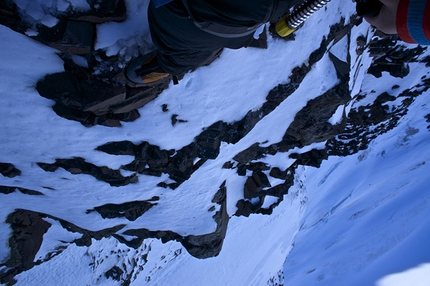 Cerro Marconi Sur, Patagonia, Markus Pucher - Markus Pucher making the first ascent of Into the Wild (800m, M5) up the hitherto unclimbed West Face of Cerro Marconi Sur, Patagonia on 16/04/2015.