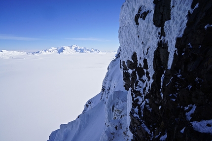 Cerro Marconi Sur, Patagonia, Markus Pucher - Markus Pucher making the first ascent of Into the Wild (800m, M5) up the hitherto unclimbed West Face of Cerro Marconi Sur, Patagonia on 16/04/2015.