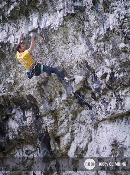 Ben Moon, Malham Cove - Ben Moon climbing Rainshadow 9a at Malham Cove, England