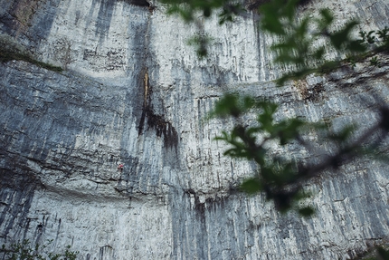 Mina Leslie-Wujastyk, Malham Cove - Mina Leslie-Wujastyk climbing Bat Route 8c at Malham Cove, England.