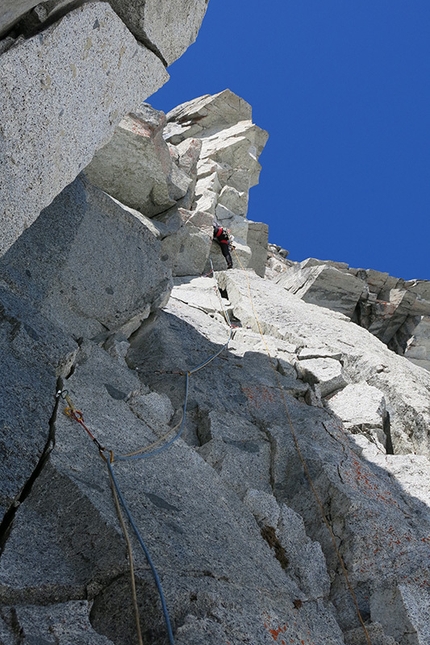Monte Bianco di Presanella, Adamello - During the first ascent of Il Male di Vivere (300m , 45° M 7a+ (VIII+) R3, Paolo Baroldi, Francesco Salvaterra, Alessio Tait 02-03/06/2015), Monte Bianco di Presanella