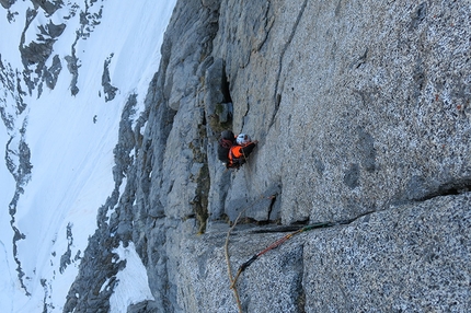 Monte Bianco di Presanella, Adamello - Durante la prima salita di Il Male di Vivere (300m , 45° M 7a+ (VIII+) R3, Paolo Baroldi, Francesco Salvaterra e Alessio Tait 02-03/06/2015), Monte Bianco di Presanella