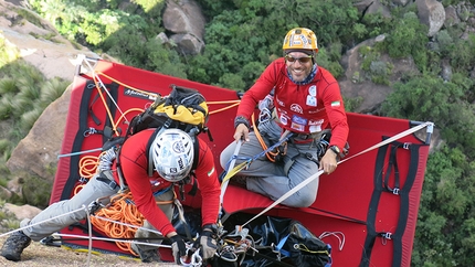 Tsaranoro, Madagascar, Hassan Gerami, Hamid Reza Shafaghi, Farshad Mijoji - Hassan Gerami, Hamid Reza Shafaghi and Farshad Mijoji making the first ascent of The Change Experience (8b, A2 442m, 04/2015), Tsaranoro, Madagascar.