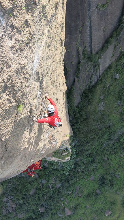 Tsaranoro, Madagascar, Hassan Gerami, Hamid Reza Shafaghi, Farshad Mijoji - Hassan Gerami, Hamid Reza Shafaghi and Farshad Mijoji making the first ascent of The Change Experience (8b, A2 442m, 04/2015), Tsaranoro, Madagascar.