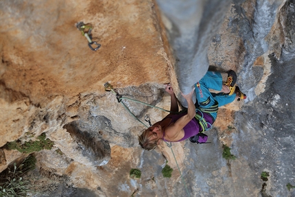 Nifada, Greece, Angela Eiter, Bernie Ruech - Angela Eiter climbing at Baum des Lebens 8c+ at Nifada, Greece