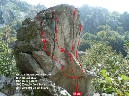 Miroglio boulder, palestra dei Distretti, Beppino Avagnina - I boulder del circuito boulder a Miroglio (CN): Il masso giallo