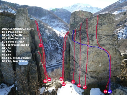 Miroglio boulder, palestra dei Distretti, Beppino Avagnina - Torrione F nel circuito boulder a Miroglio (CN)