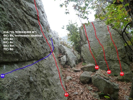 Miroglio boulder, palestra dei Distretti, Beppino Avagnina - I boulder del circuito boulder a Miroglio (CN): Torrione H