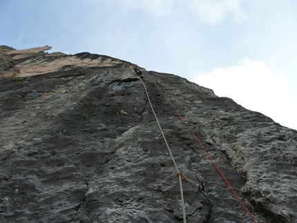 Lucertolaia, the rock climb on Lastoni of Formin, Dolomites