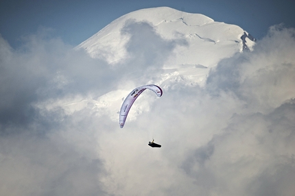 Red Bull X-Alps 2015 - Christian Maurer of Switzerland performs in front of the Mont Blanc at the Red Bull X-Alps, France on July 11 2015.