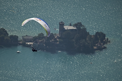 Red Bull X-Alps 2015 - Sebastian Huber of Germany flies over Annecy at the Red Bull X-Alps, France on July 12 2015.