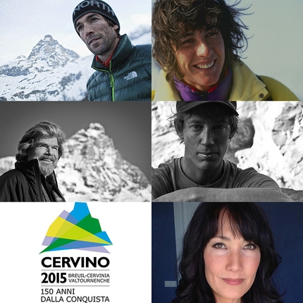 Cervino 2015 - 150 anni dalla conquista - Hervé Barmasse, Catherine Destivelle, Reinhold Messner, Simon Anthamatten e Kay Rush, la conduttrice di 'Il Cervino racconta'.