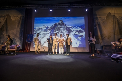 Cervino 2015 - 150 anni dalla conquista - Catherine Destivelle, Hervé Barmasse, Reinhold Messner, Simon Anthamatten e Kay Rush alla serata ll Cervino Racconta, durante i festeggiamenti di Cervino 150