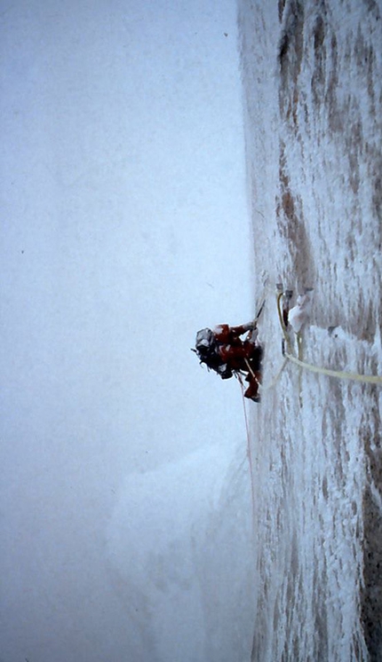 Cerro Torre, Patagonia - During the first winter ascent of Cerro Torre, Patagonia, carried out from 3 - 8 July 1985 by Paolo Caruso, Maurizio Giarolli, Andrea Sarchi and Ermanno Salvaterra.