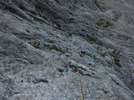 Sass d'Ortiga, Pale di San Martino, Dolomiti, Ivo Ferrari - Sulla Via 9 agosto, Sass d'Ortiga, Pale di San Martino, Dolomiti