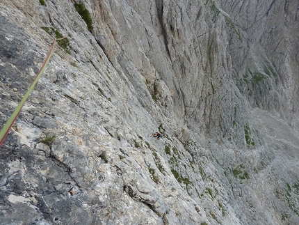 Sass d'Ortiga, Pale di San Martino, Dolomiti, Ivo Ferrari - Sulla Via 9 agosto, Sass d'Ortiga, Pale di San Martino, Dolomiti