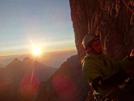 Il bianco calimero, Croz del rifugio, Brenta Dolomites, Rifugio Tosa Pedrotti - During the first ascent of Il bianco calimero (Andrea Galizzi, Francesco Carrara, Gabriele Carrara 08/2015), Croz del rifugio, Brenta Dolomites