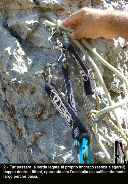 French belays on sea cliffs - French belays: make a loop and thread the rope that is tied in to your harness (do not untie!) through the anchors, hoping that the eye is sufficiently wide for the rope to go through.