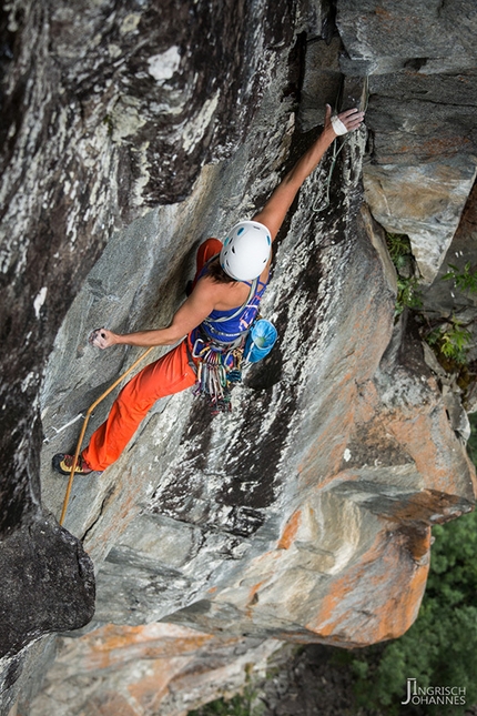 Della Funivia, Valle Bavona, Ticino, Alexandra Schweikart, Christopher Igel - Alexandra Schweikart and Christopher Igel making the first ascent of Della Funivia (7c, 300m), Valle Bavona, Ticino, Switzerland.