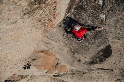 Bilibino, Siberia, Russia, Hansjörg Auer, Jacopo Larcher, Eneko Pou, Iker Pou e Siebe Vanhee - Bilibino 2015: Jacopo Larcher on one of the crux pitches of Red Corner  (7c+ / 450m) on The Commander, established together with Hansjörg Auer and Siebe Vanhee.