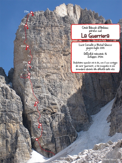 La Guerriera, Cima Bassa d'Ambiez, Brenta Dolomites - La Guerriera (7b, 290m, Luca Cornella, Michel Ghezzi summer 2015) Cima Bassa d'Ambiez, Brenta Dolomites