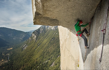 The Nose, El Capitan, Yosemite, Jorg Verhoeven - Jorg Verhoeven sul famoso tiro The Great Roof durante i suoi tentativi di salire in libera The Nose, El Capitan, Yosemite