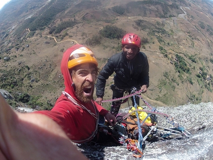 Tsaranoro, Madagascar - Sean Villanueva and Rakotomalala Herynony Samuel, called Hery, during the first ascent of Mahagaga, Angavoa wall, Madagascar